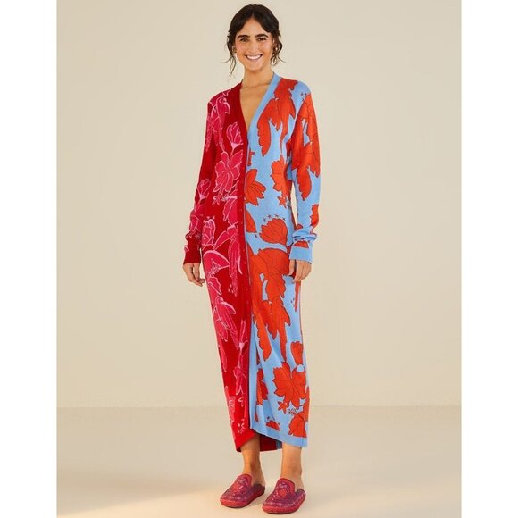 Farm Rio Mixed Living Nature Cardigan Sweater Dress Multicolored Women's XS - Picture 1 of 8